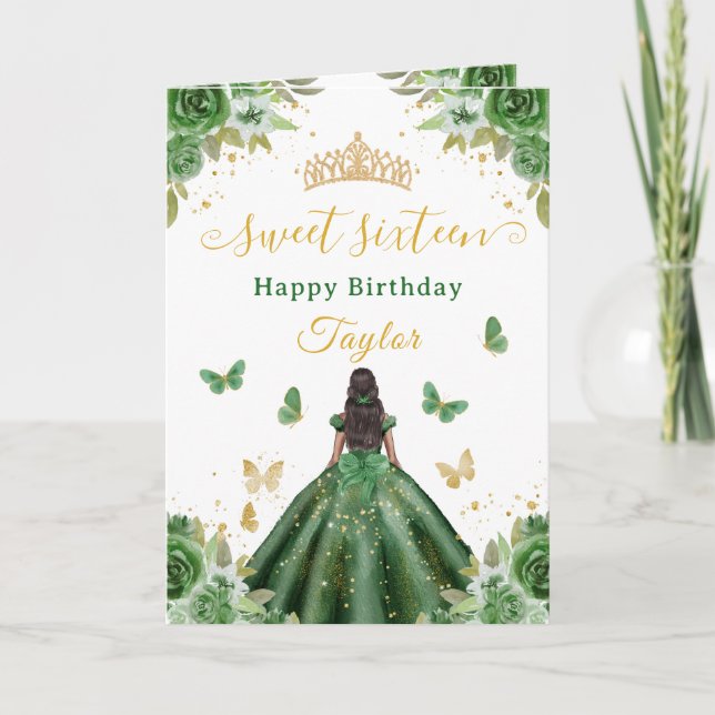 Sweet 16 Green Princess African American Girl Card (Front)