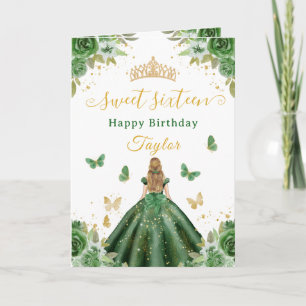 Sweet 16 Green Princess Blonde Girl Card