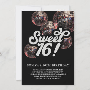 Sweet 16 Groovy Disco Ball Birthday Invitation