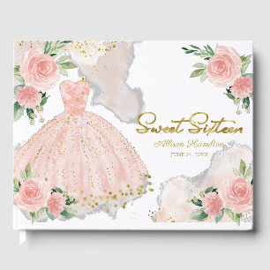 Sweet 16 Guest Book Blush Pink Gown Floral