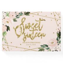 Sweet 16 Guest Book Gold Foil Blush Pink Floral 
