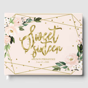 Sweet 16 Guest Book Gold Foil Blush Pink Floral