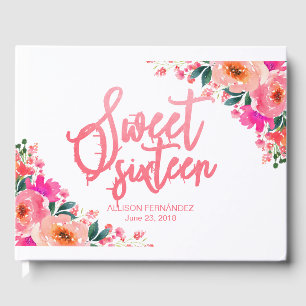 Sweet 16 Guest Book Hot Pink  Floral