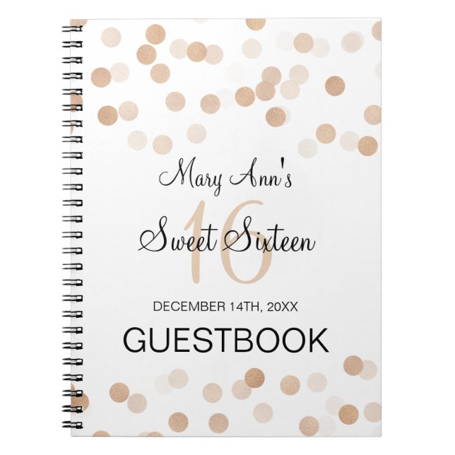 Sweet 16 Guestbook Faux Copper Foil Glitter Lights Notebook (Front)