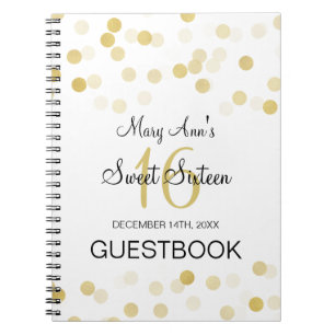 Sweet 16 Guestbook Faux Gold Foil Glitter Lights Notebook
