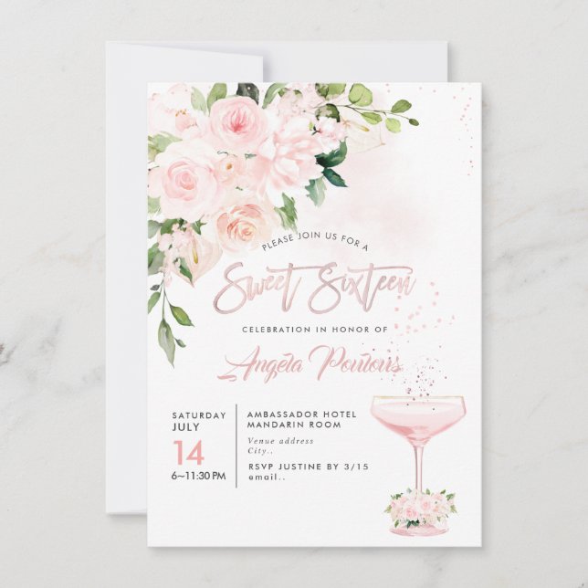Sweet 16 H2 Blush Anthuriums Roses Peonies  Invitation (Front)