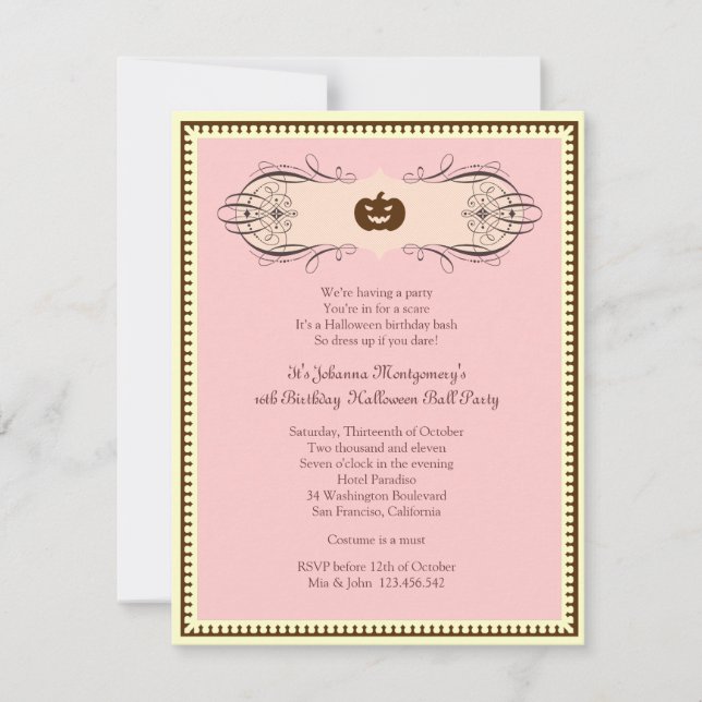 Sweet 16 Halloween Ball Costume Party Invitation (Front)