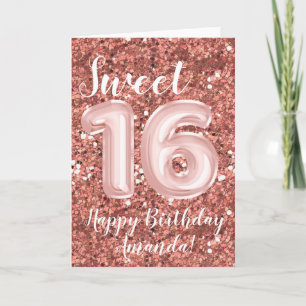 Sweet 16 Happy Birthday Custom Rose Gold Card