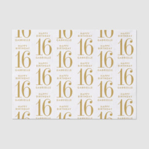 Sweet 16 Happy Birthday Gold Name and Age Tissue Paper