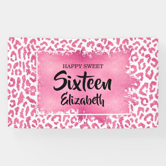 Sweet 16 Happy Birthday Leopard Custom Banner (Horizontal)