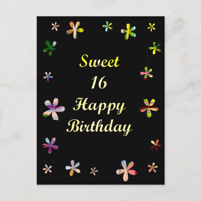 Sweet 16 Happy Birthday Postcard (Front)