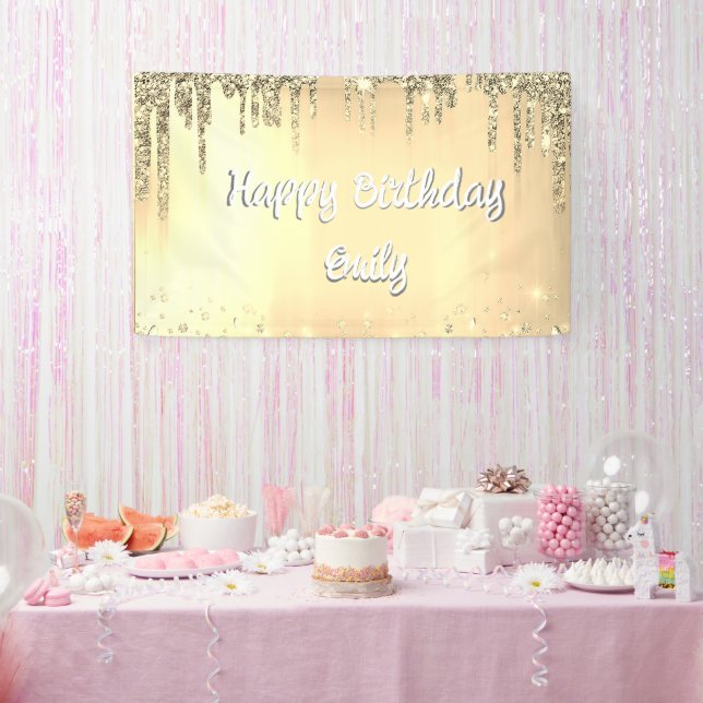 Sweet 16 Happy Birthday Your Name Glitter Banner (Party)