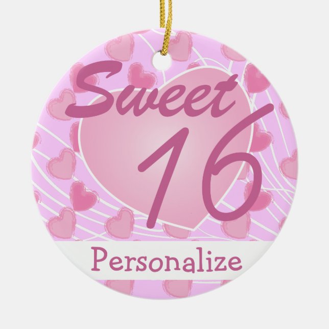 Sweet 16 Hearts Ceramic Tree Decoration (Front)