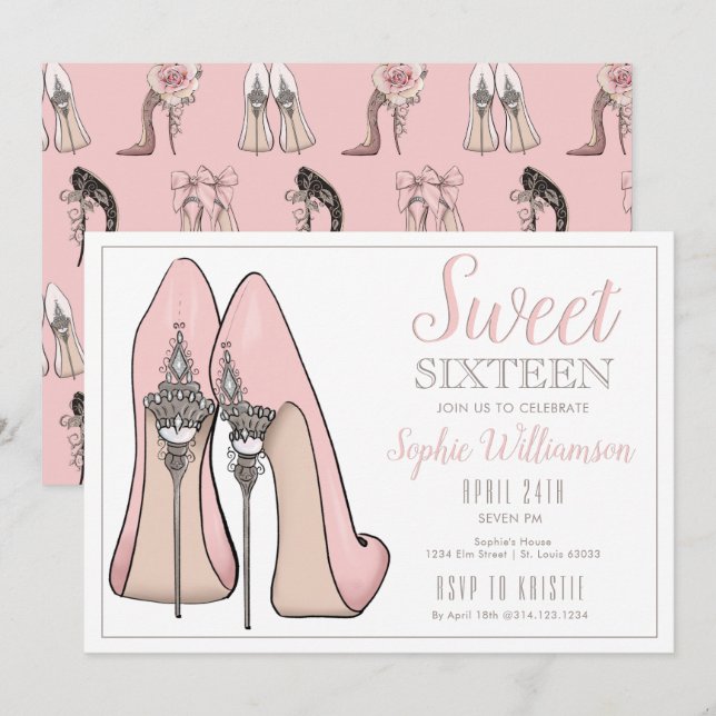 Sweet 16 High Heel Birthday Invitation (Front/Back)