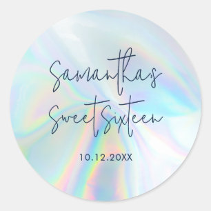 Sweet 16 Holographic 16th Birthday Favour Classic Round Sticker