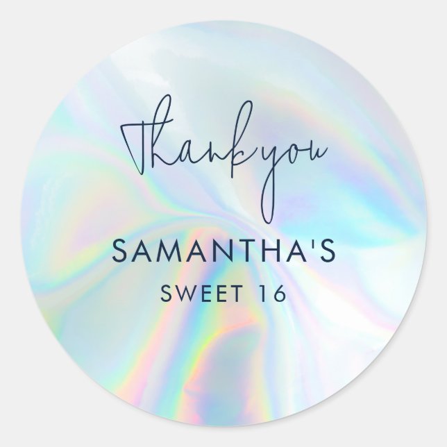 Sweet 16 Holographic Birthday Thank You Classic Round Sticker (Front)