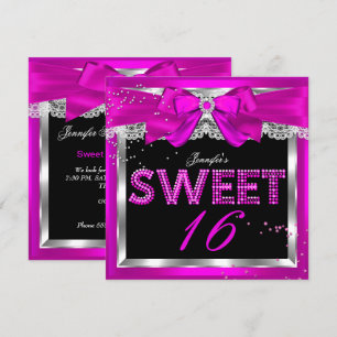 Sweet 16 Hot Pink Glitter Glam Birthday Party Invitation