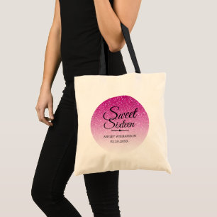 Sweet 16 Hot Pink Glitter Ombre 16th Birthday Name Tote Bag