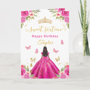 Sweet 16 Hot Pink Princess African American Girl Card