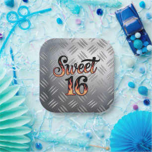 Sweet 16 In Fire Flames and Silver Plate Birthday