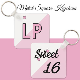 Sweet 16 initials 16th birthday pink key ring