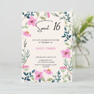 Sweet 16 Invitation floral pink