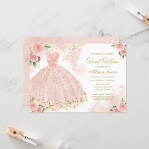 Sweet 16 Invitation Gold Foil Pink Blush Gown