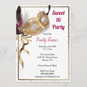 Sweet 16 Invitation Gold Glitter Mask