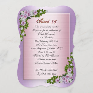Sweet 16 Invitation Lavender roses and ivy