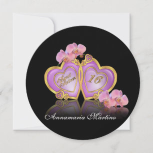 Sweet 16 Invitation pink and black round