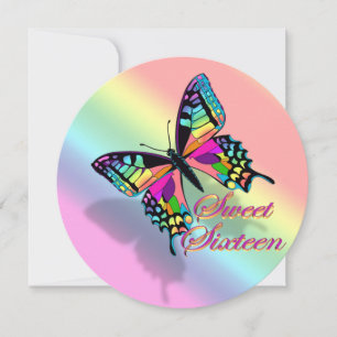 Sweet 16 invitation rainbow and butterfly