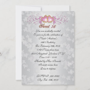Sweet 16 Invitation satin-look with pink hearts
