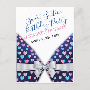 Sweet 16 Invitation with Colourful Speckles and Bo Postcard