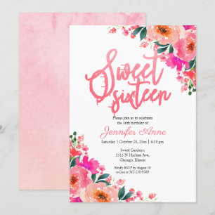 Sweet 16 Invitations Hot Pink Floral