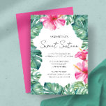 Sweet 16 Invitations Tropical Aloha Theme<br><div class="desc">Celebrate in tropical style with these sweet 16 invitations, featuring vibrant fuchsia pink hibiscus flowers and lush monstera palm leaves—perfect for a tropical aloha theme! These unique and elegant sweet 16 invites bring bold colour and island vibes to any teen celebration. Choose from printable sweet 16 party invites, sweet 16...</div>