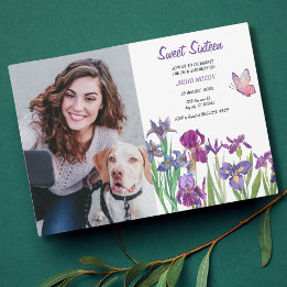 Sweet 16 Iris flower Photo Birthday Invitation