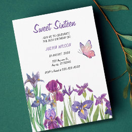 Sweet 16 Iris flower purple Birthday Invitation
