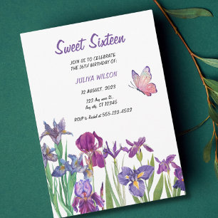 Sweet 16 Iris flower purple Birthday  Invitation