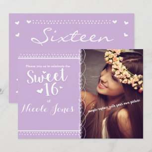 SWEET 16 Lavender Purple Party Photo Invitation