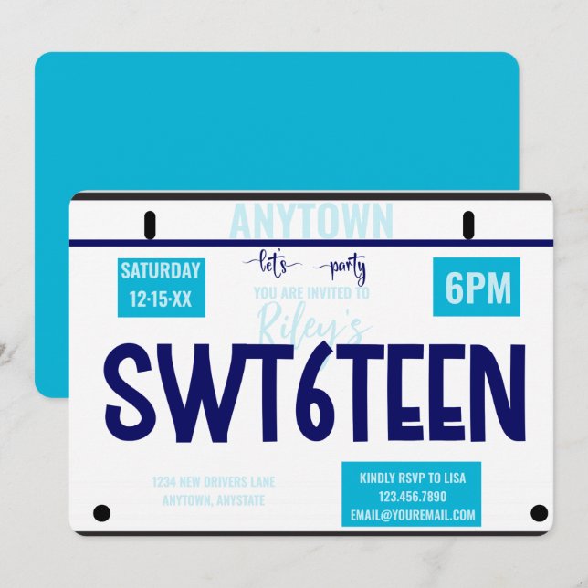 Sweet 16  | License | 16th birthday Invitation (Front/Back)