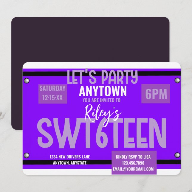 Sweet 16  | License | 16th birthday Invitation (Front/Back)