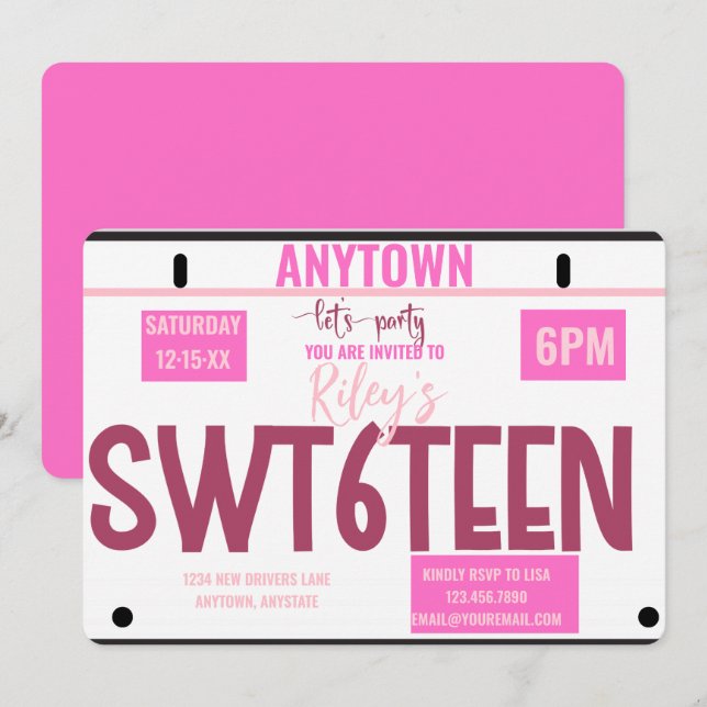 Sweet 16  | License | 16th birthday Invitation (Front/Back)