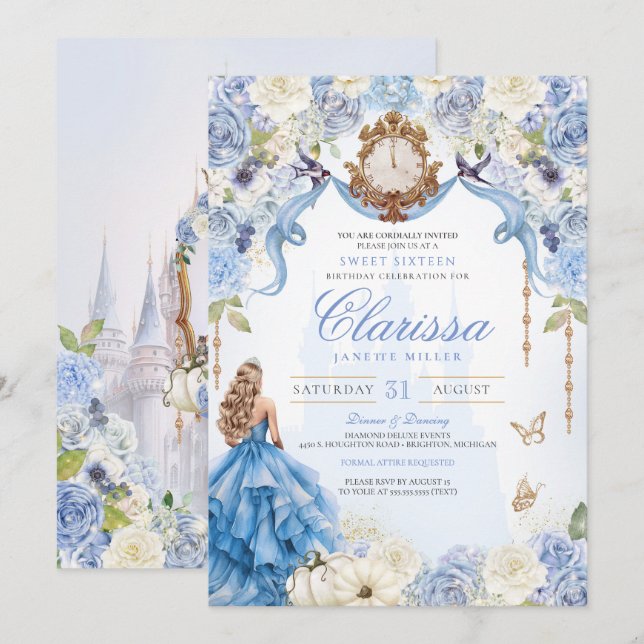 Sweet 16 Light Blue Royal Princess (V2) Elegant  Invitation (Front/Back)