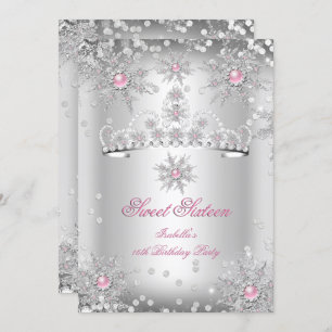 Sweet 16 Light Pink Silver Winter Wonderland Invitation
