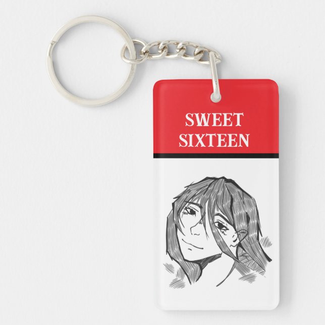 Sweet 16 line art  key ring (Front)