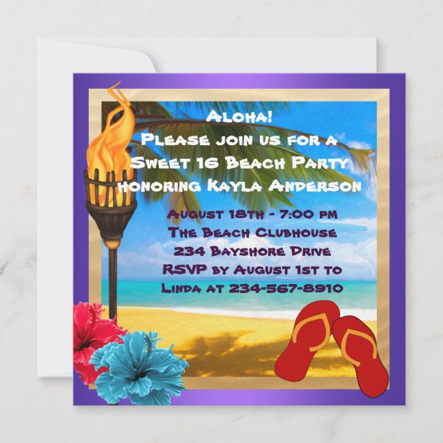 Sweet 16 Luau Beach Party Invitation (Front)