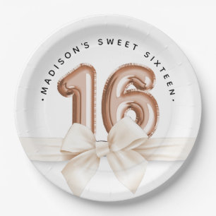 Sweet 16 Luxury Rose gold Balloons Birthday Paper Plate