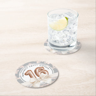 Sweet 16 Luxury Rose gold Balloons Birthday Round Paper Coaster