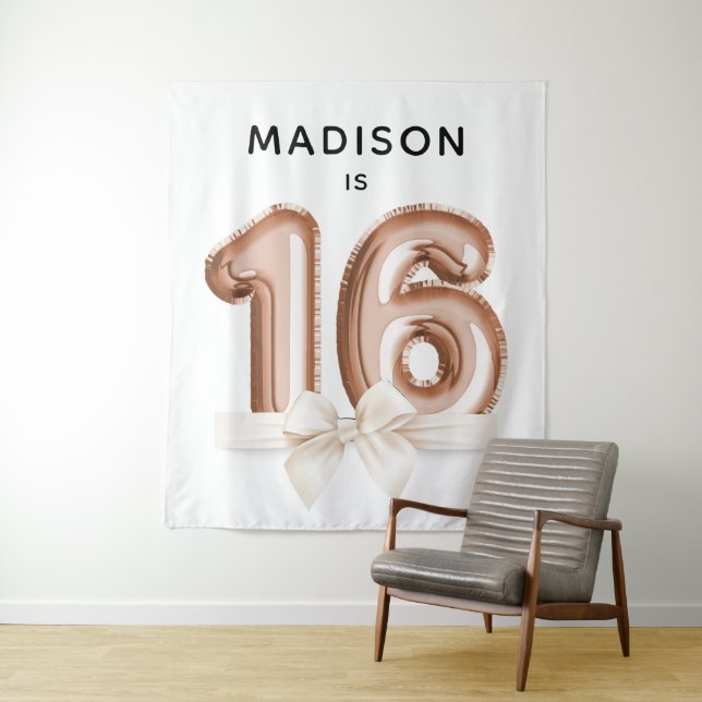 Sweet 16 Luxury Rose gold Balloons Birthday Tapestry (In Situ)