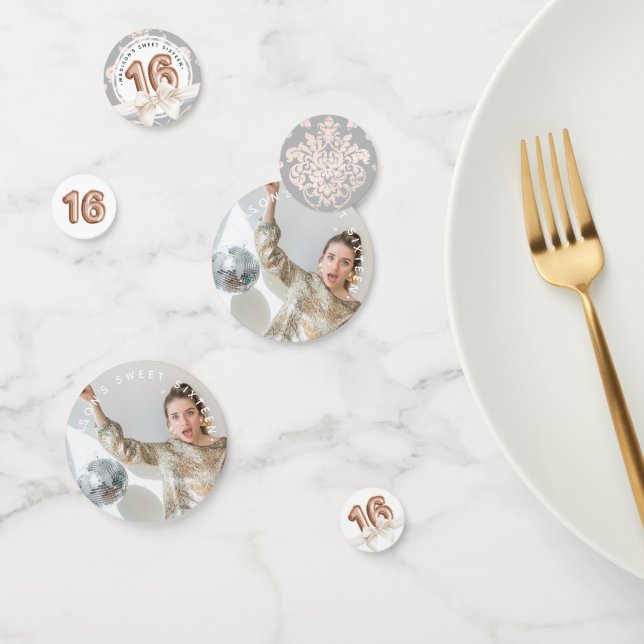 Sweet 16 Luxury Rose gold Balloons Photo Confetti (Group)